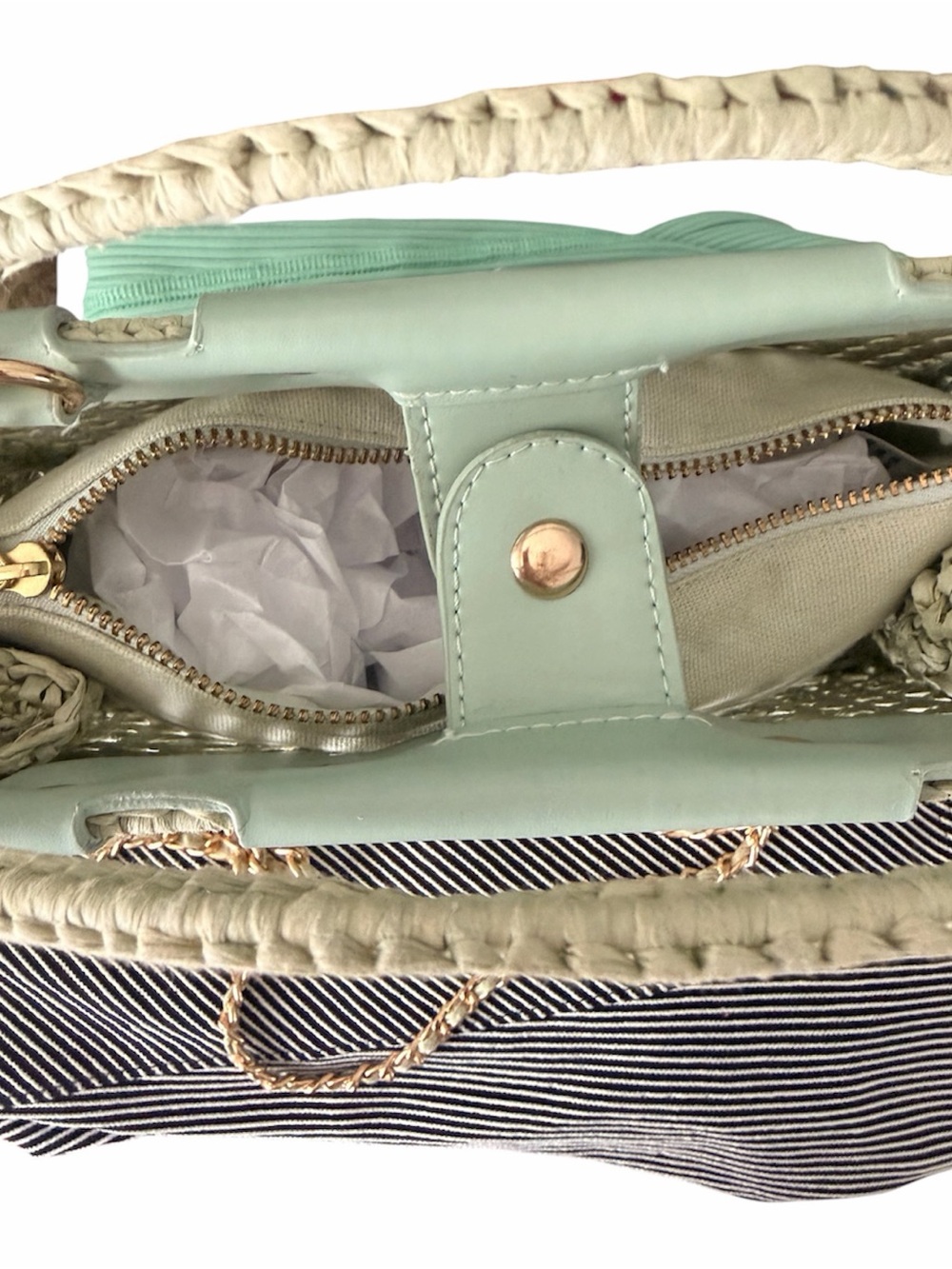 NWT House of Harlow 1960 Mint Woven Top-Handle Bag with Mint Trim w/Chain Strap - Picture 3 of 4